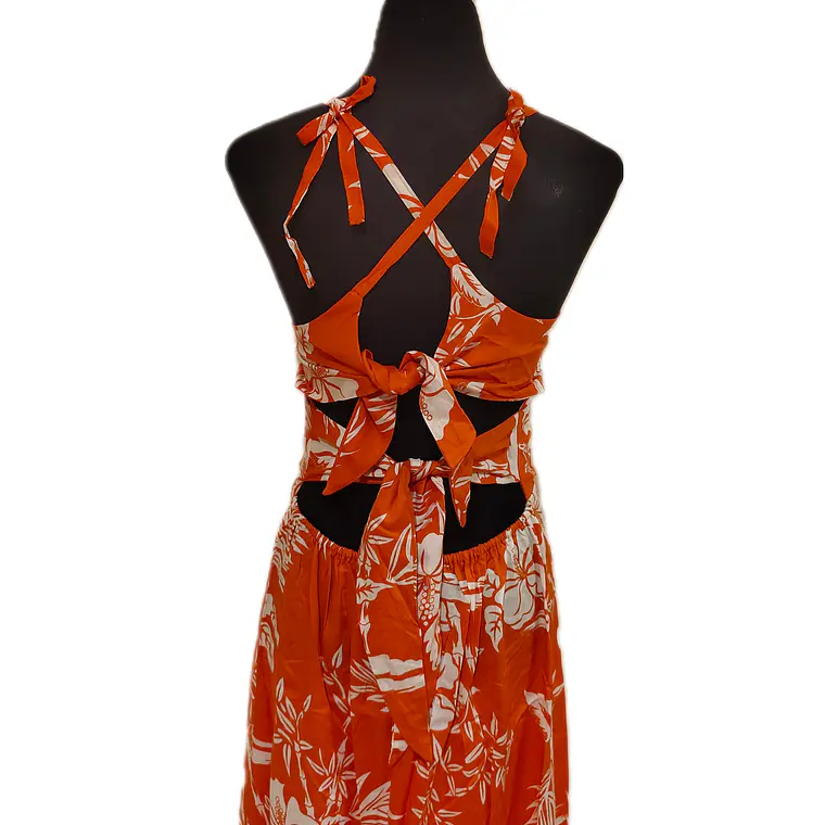 Vestido Marama naranjo con Hibisco blanco napohe 4