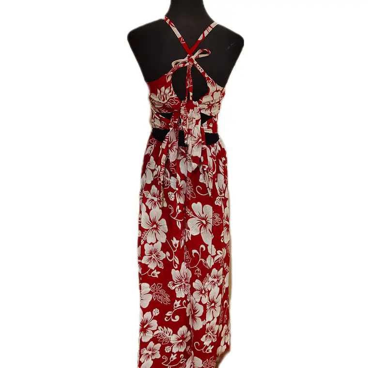 Vestido Marama rojo con Hibisco blanco napohe 4