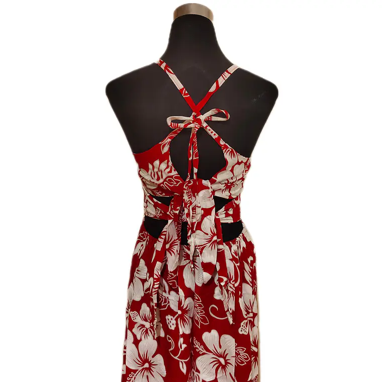 Vestido Marama rojo con Hibisco blanco napohe 5