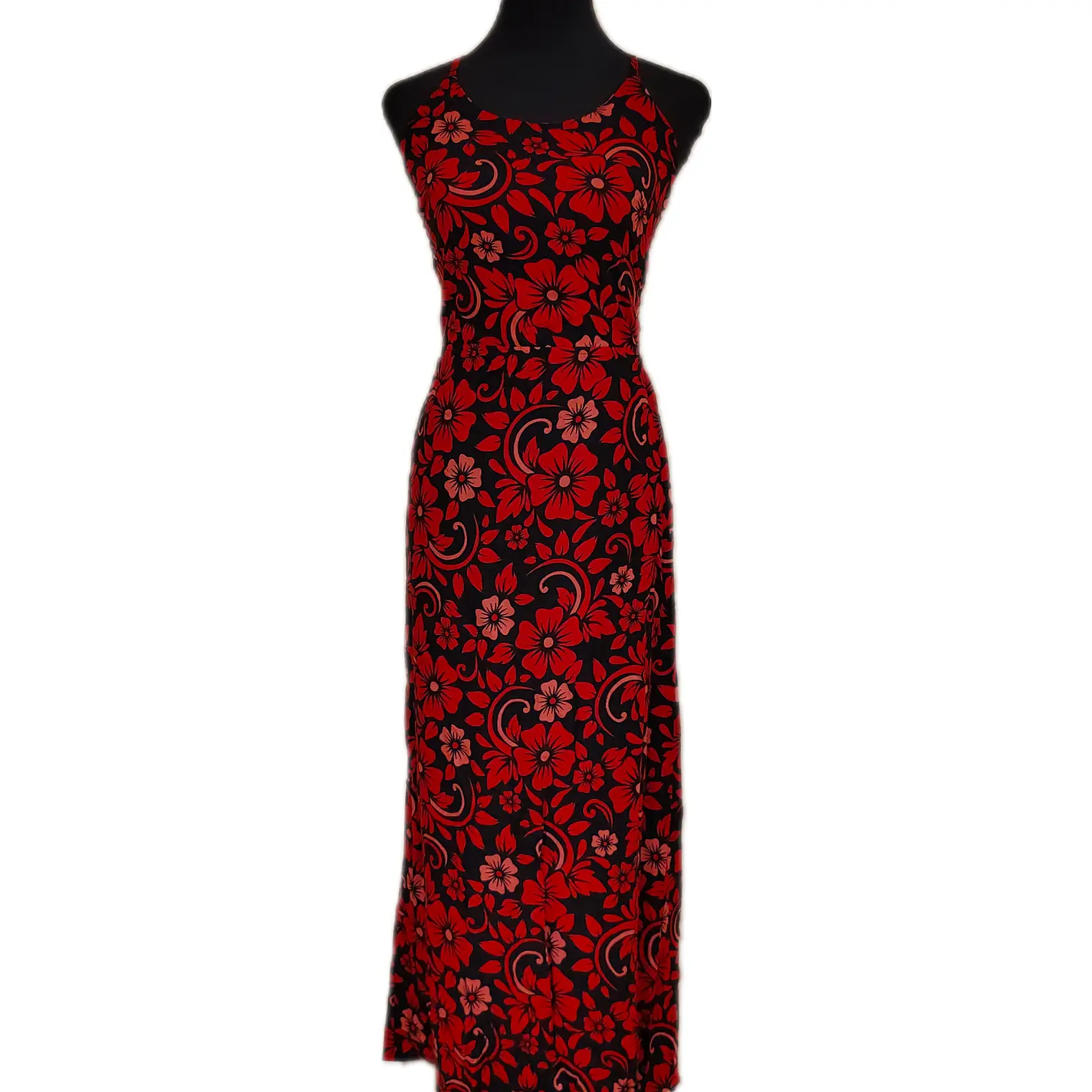 Vestido Marama Negro con Hibisco Rojo y Fucsia marca napohe 1