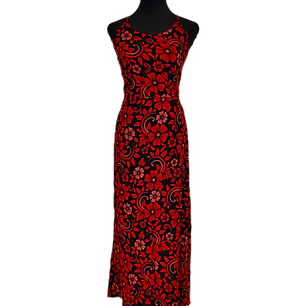 Vestido Marama Negro con Hibisco Rojo y Fucsia marca napohe