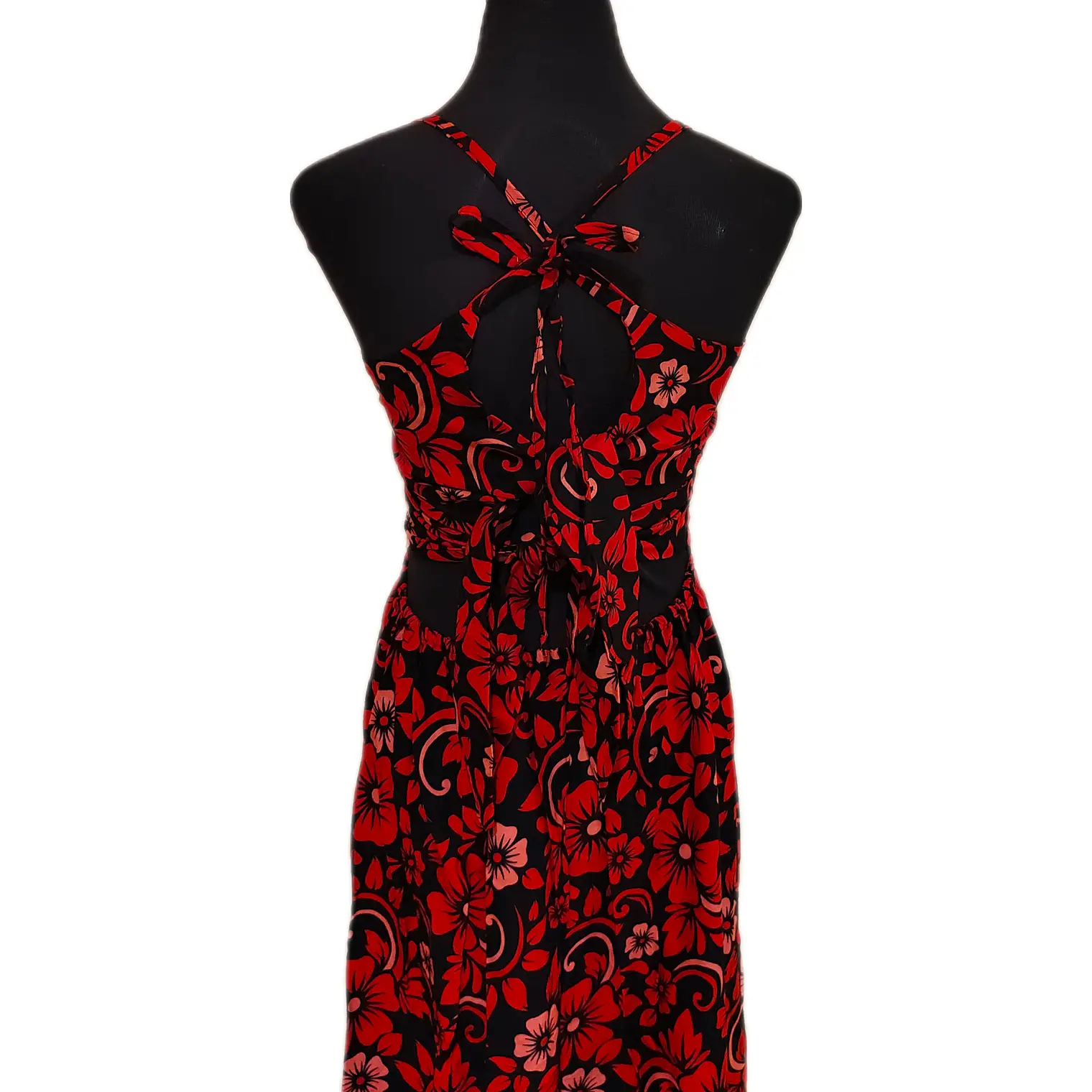 Vestido Marama Negro con Hibisco Rojo y Fucsia marca napohe 3
