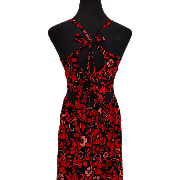 Vestido Marama Negro con Hibisco Rojo y Fucsia marca napohe 3
