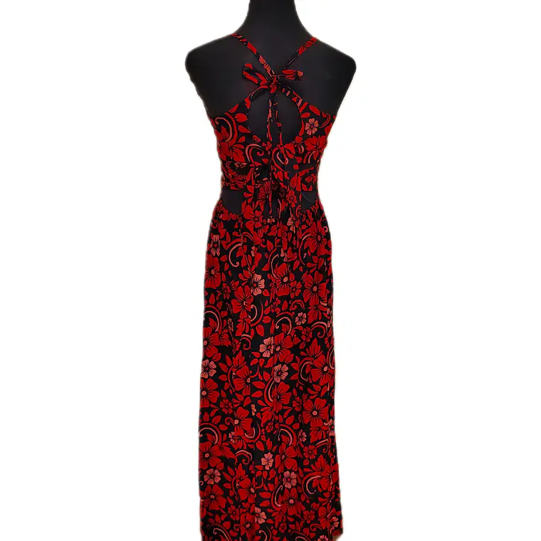 Vestido Marama Negro con Hibisco Rojo y Fucsia marca napohe 2