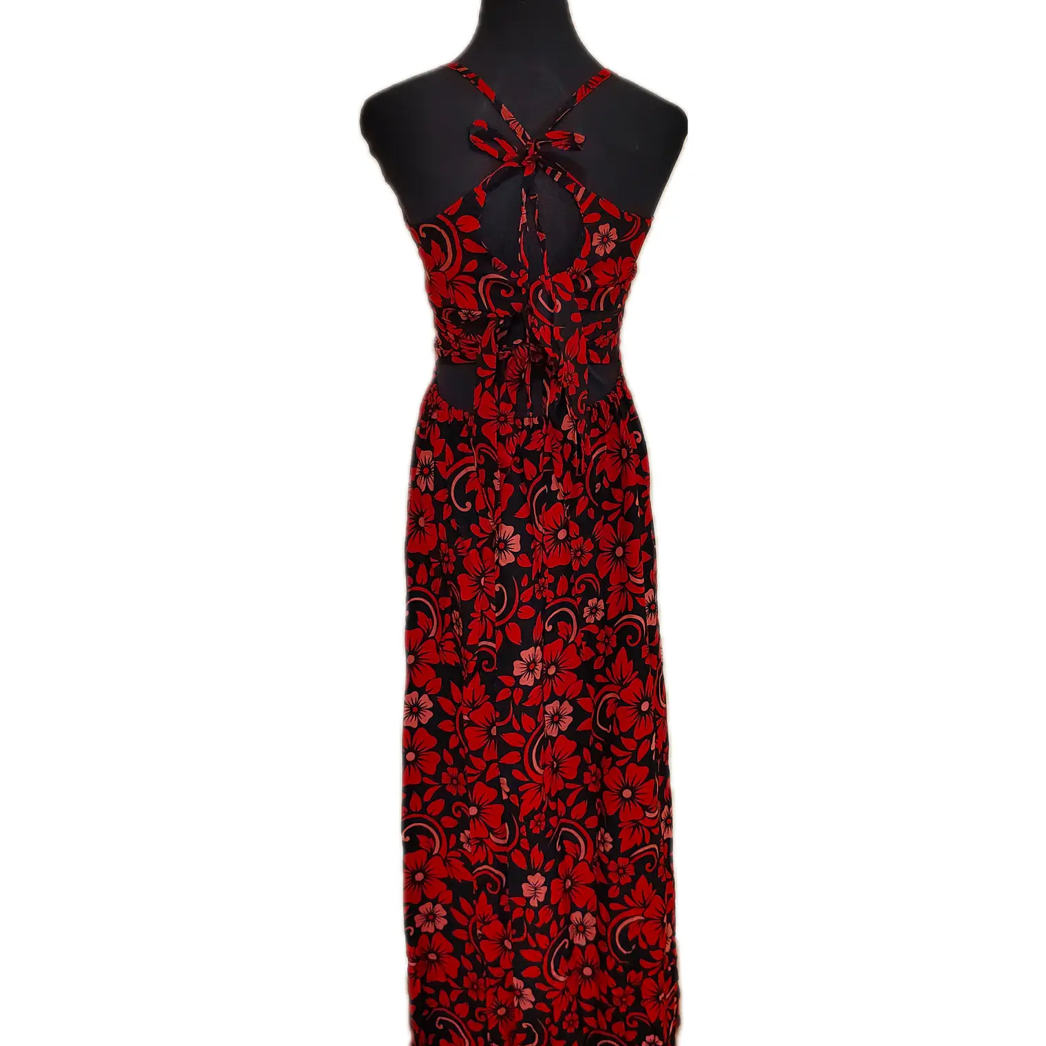 Vestido Marama Negro con Hibisco Rojo y Fucsia marca napohe 4