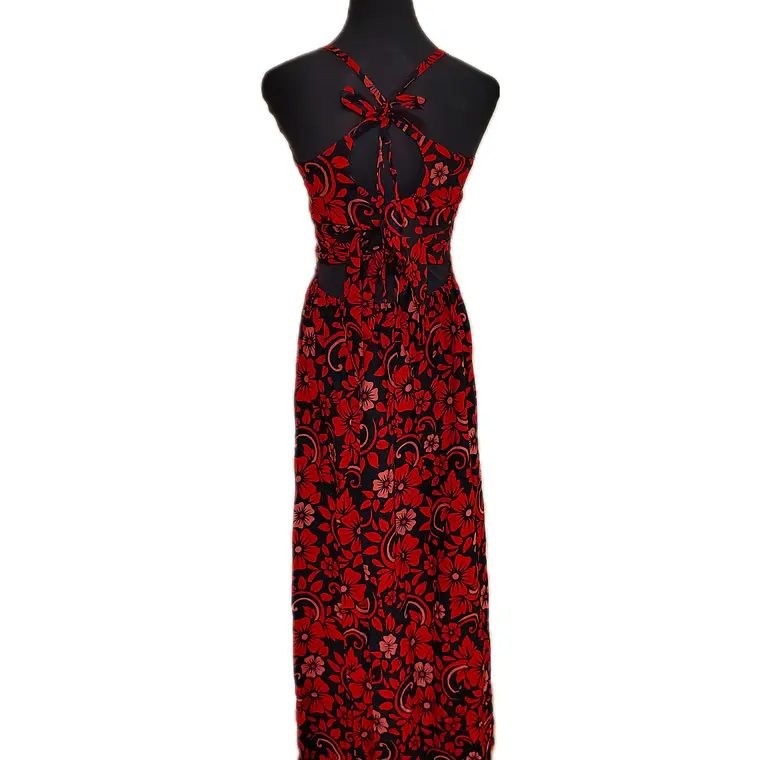 Vestido Marama Negro con Hibisco Rojo y Fucsia marca napohe 4