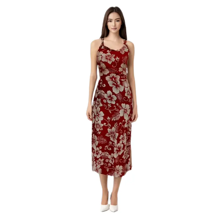 Vestido Marama rojo con Hibisco blanco napohe 1