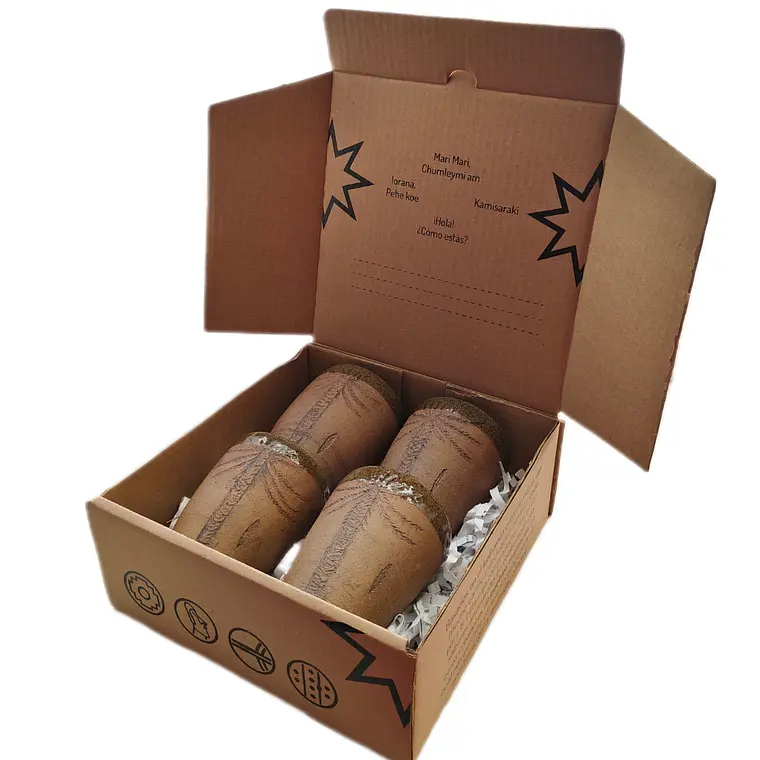 Box Regalo 4 Vasos Rustico Cerámica Pewen  3