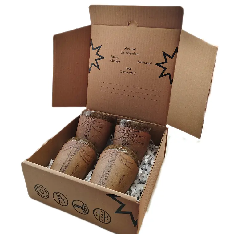 Box Regalo 4 Vasos Rustico Cerámica Pewen  19