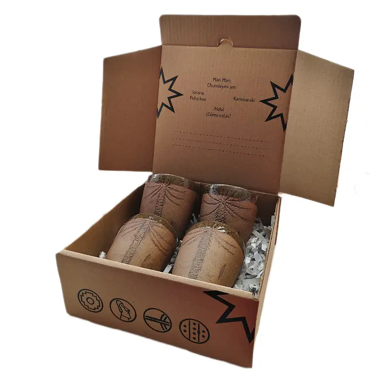 Box Regalo 4 Vasos Rustico Cerámica Pewen  8
