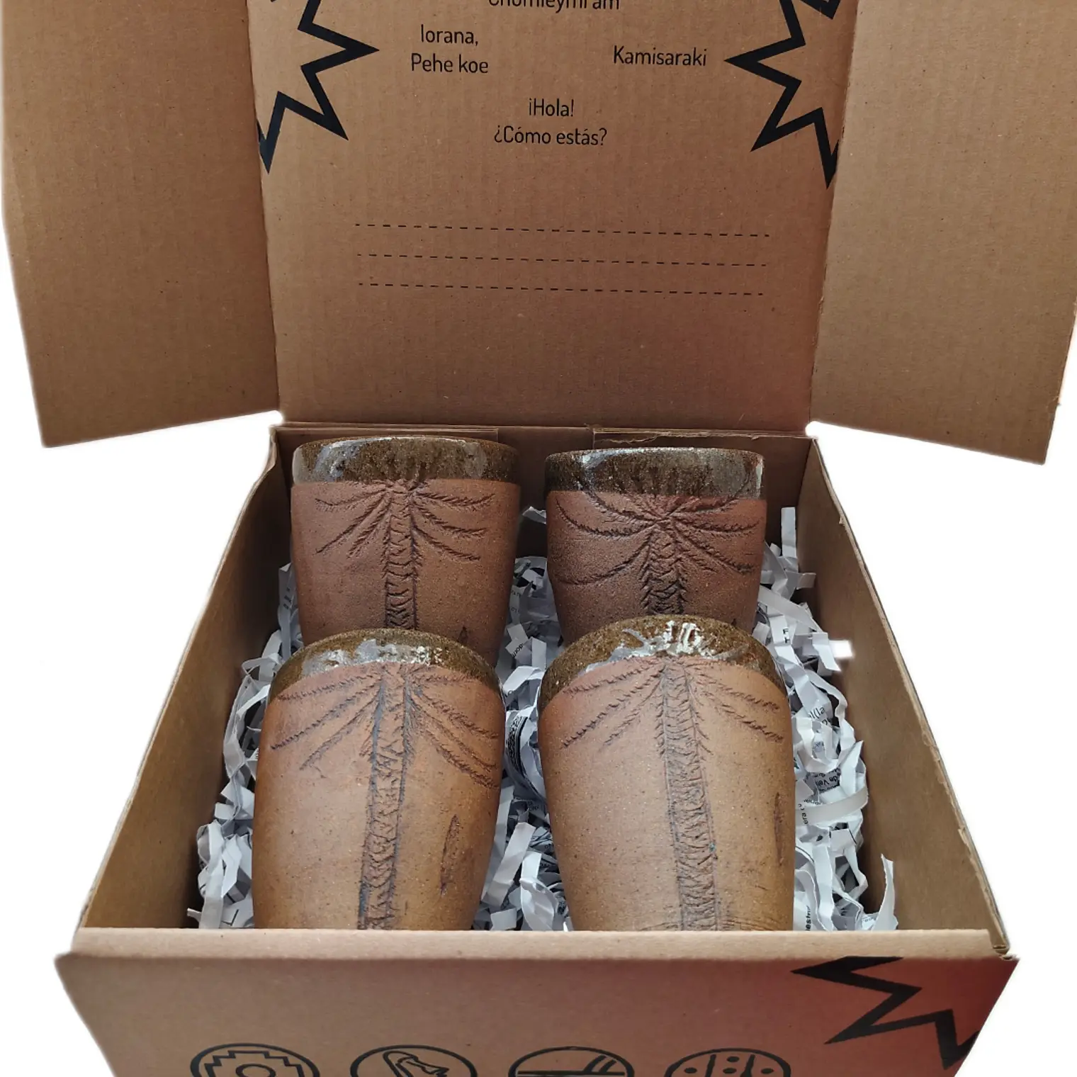 Box Regalo 4 Vasos Rustico Cerámica Pewen  2
