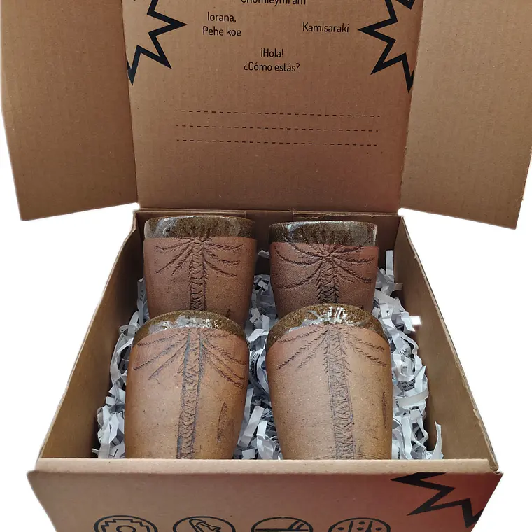 Box Regalo 4 Vasos Rustico Cerámica Pewen  2