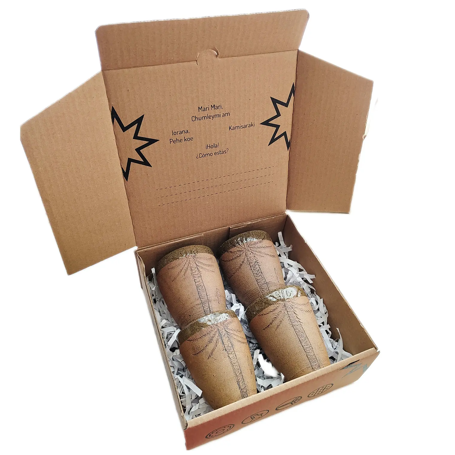 Box Regalo 4 Vasos Rustico Cerámica Pewen  1