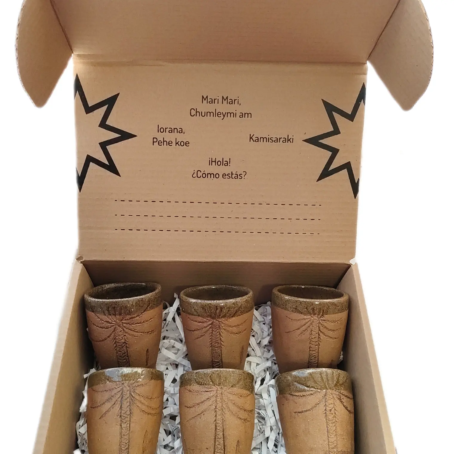 Box Regalo 6 Vasos Rusticos Cerámica Pewen 1