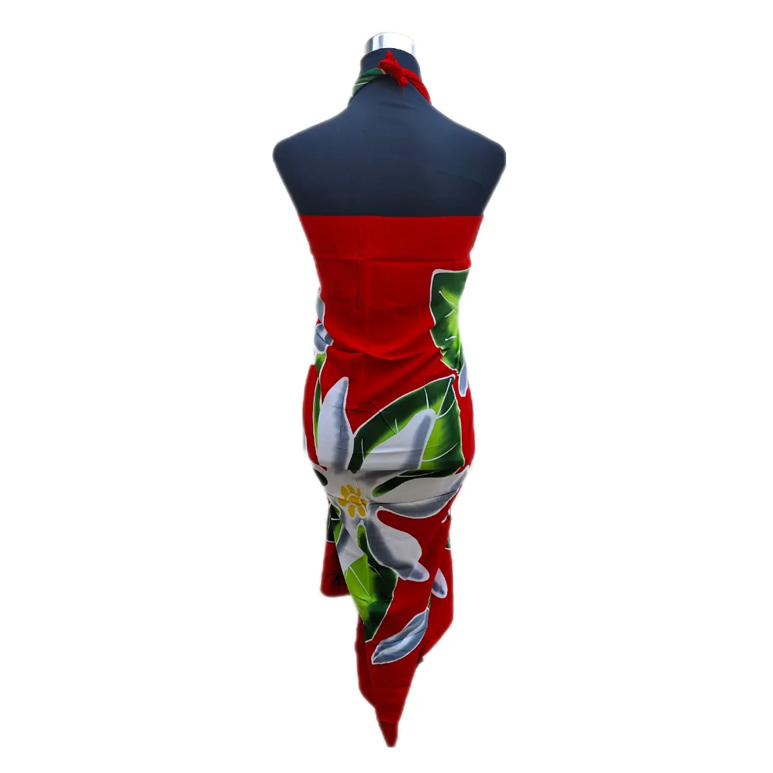 Pareo Rojo con 5 Tiare Blanco / gris Napohe 1,75x1,15mts 3