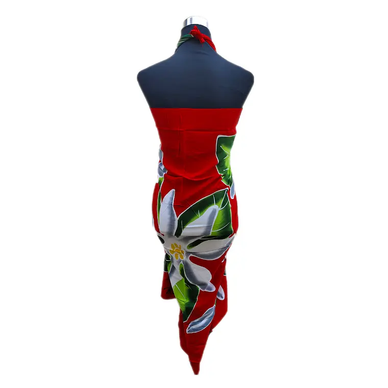 Pareo Rojo con 5 Tiare Blanco / gris Napohe 1,75x1,15mts 3
