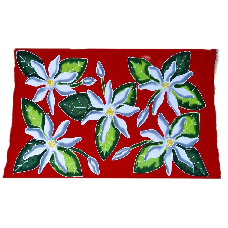 Pareo Rojo con 5 Tiare Blanco / gris Napohe 1,75x1,15mts 1