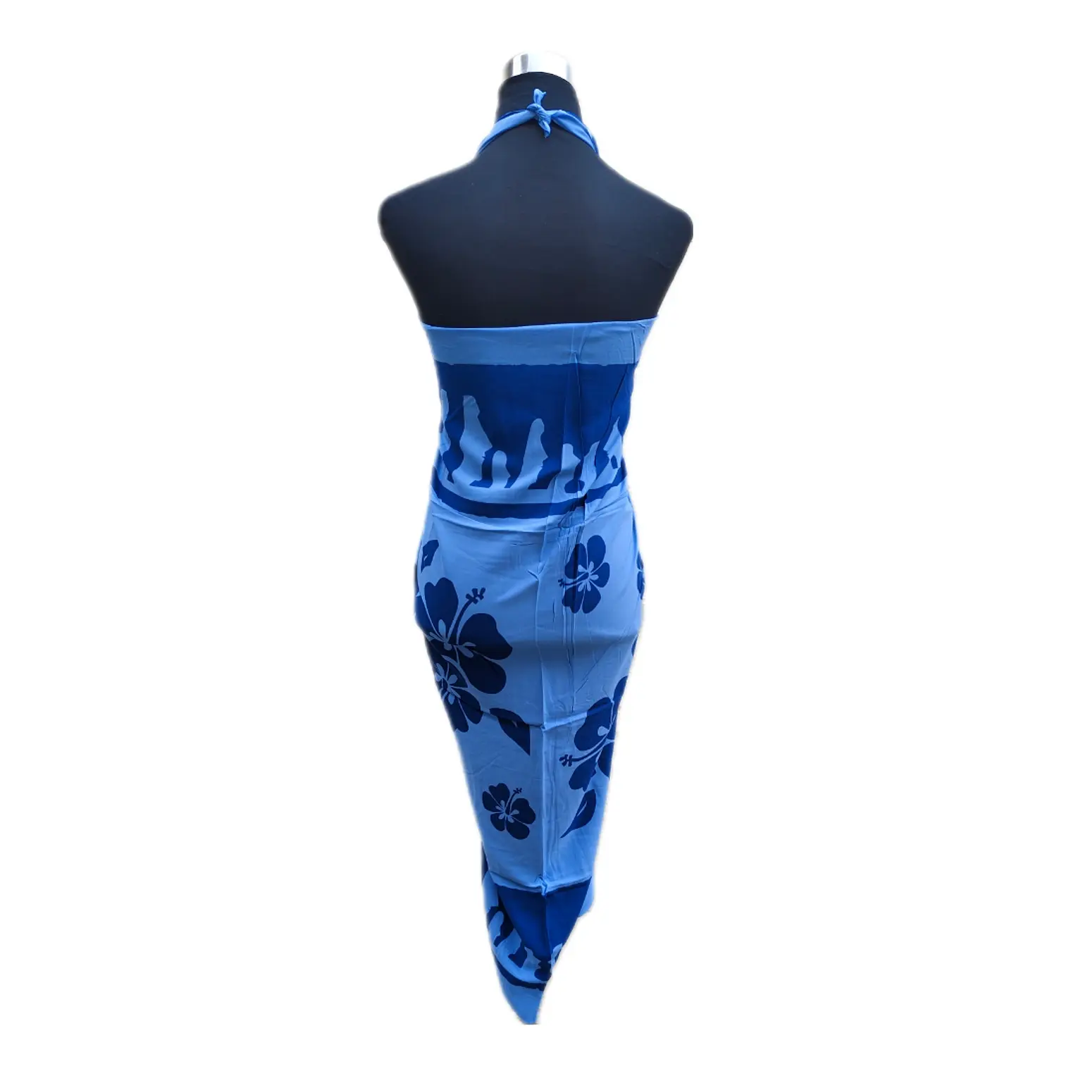 Pareo celeste con hibisco y moai azul Napohe 1,75x1,15mts 3