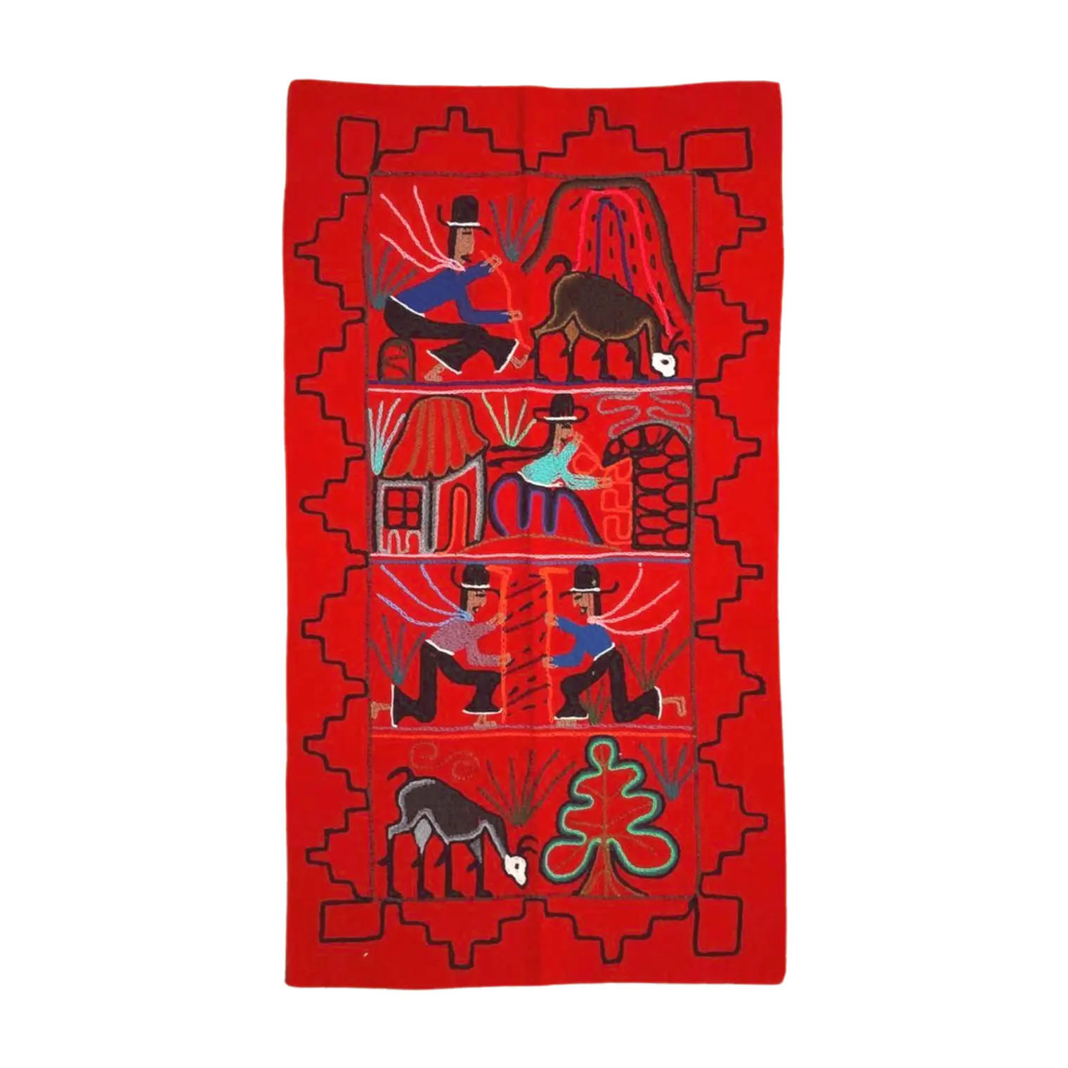 Telar rojo bordado con hermosa iconografia Aymara 2