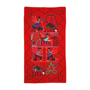 Telar rojo bordado con hermosa iconografia Aymara