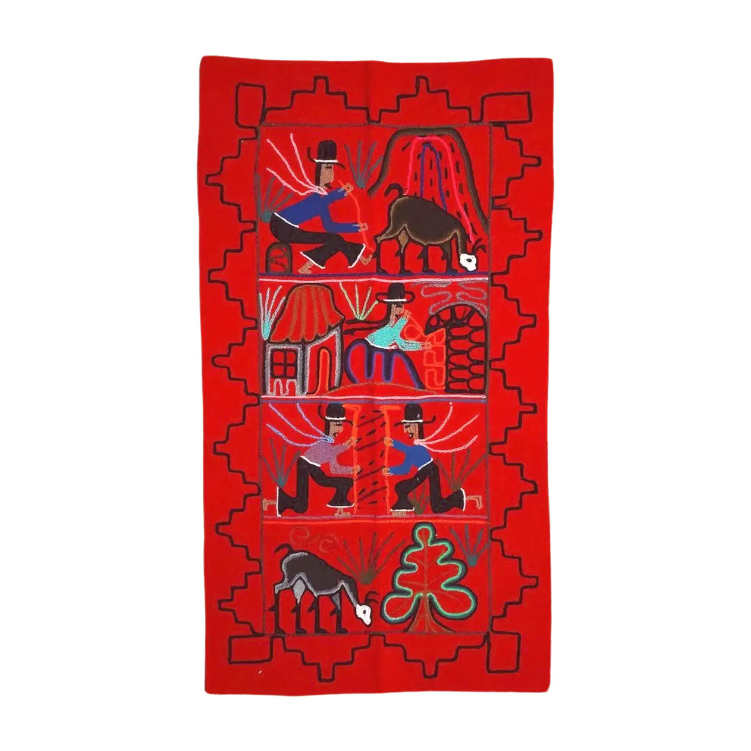 Telar rojo bordado con hermosa iconografia Aymara 1