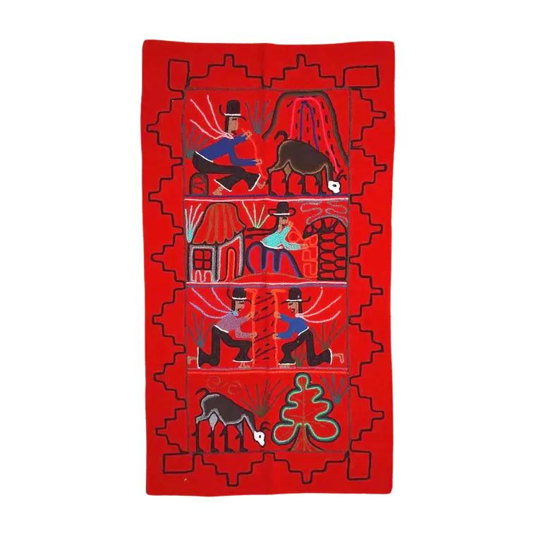 Telar rojo bordado con hermosa iconografia Aymara 1