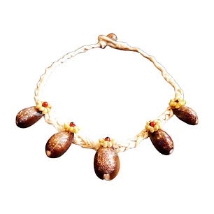 Collar de rafia y Conchas pure cafe con aplicacion de pipi amarillo y semillas