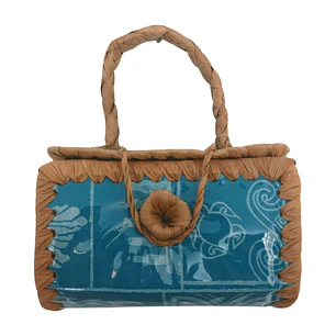 Bolsito Fibra de Pandanus Y Tela  Rapa nui con tortugas