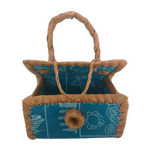 Bolsito Fibra de Pandanus Y Tela  Rapa nui con tortugas