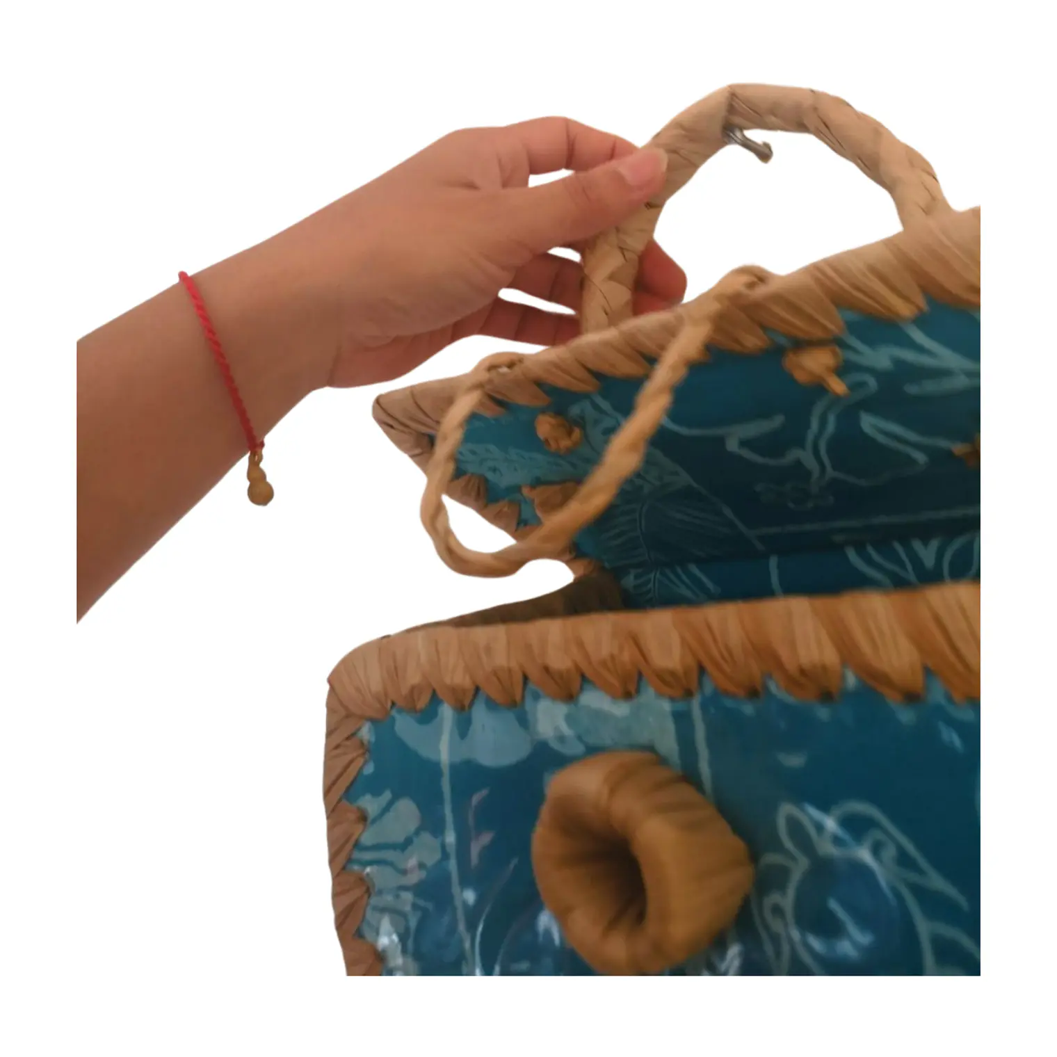 Bolsito Fibra de Pandanus Y Tela  Rapa nui con tortugas 9