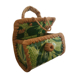 Bolsito Fibra de Pandanus Y Tela Rapa nui hojas verde