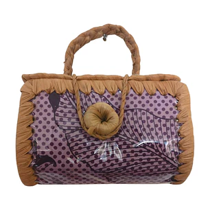 Bolsito hecho de Pandanus Y Tela Rapa Nui lila