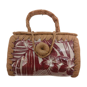 Bolsito hecho de Pandanus Y Tela Rapa Nui blanco con rojo