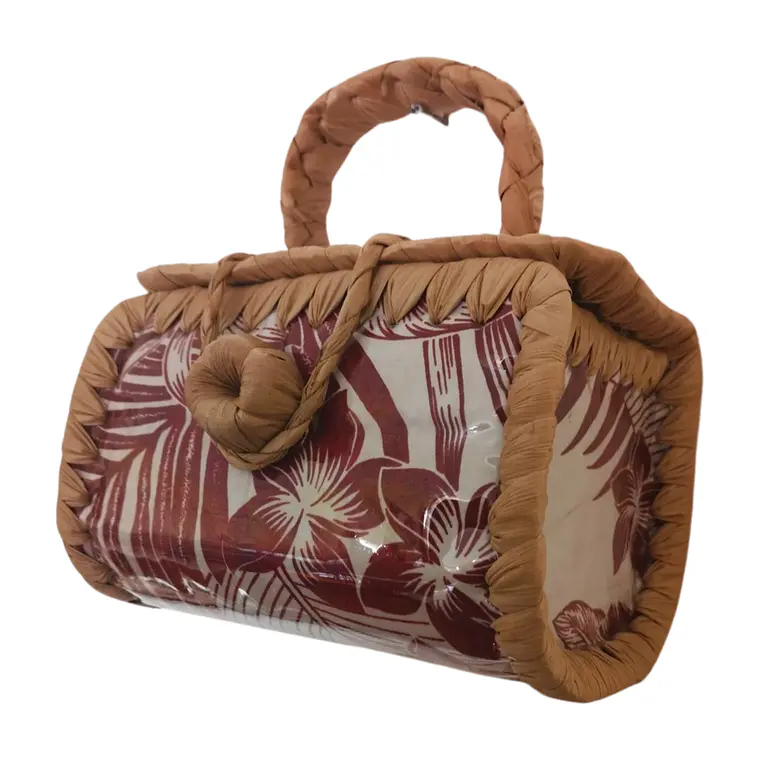 Bolsito hecho de Pandanus Y Tela Rapa Nui blanco con rojo 3