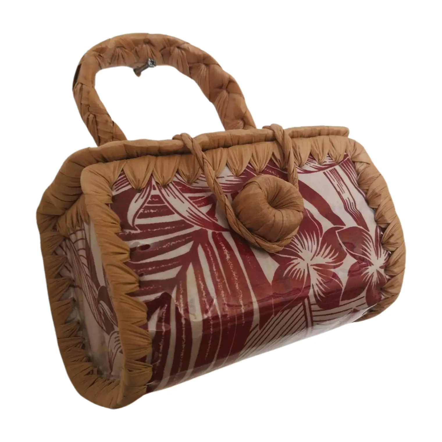 Bolsito hecho de Pandanus Y Tela Rapa Nui blanco con rojo 5