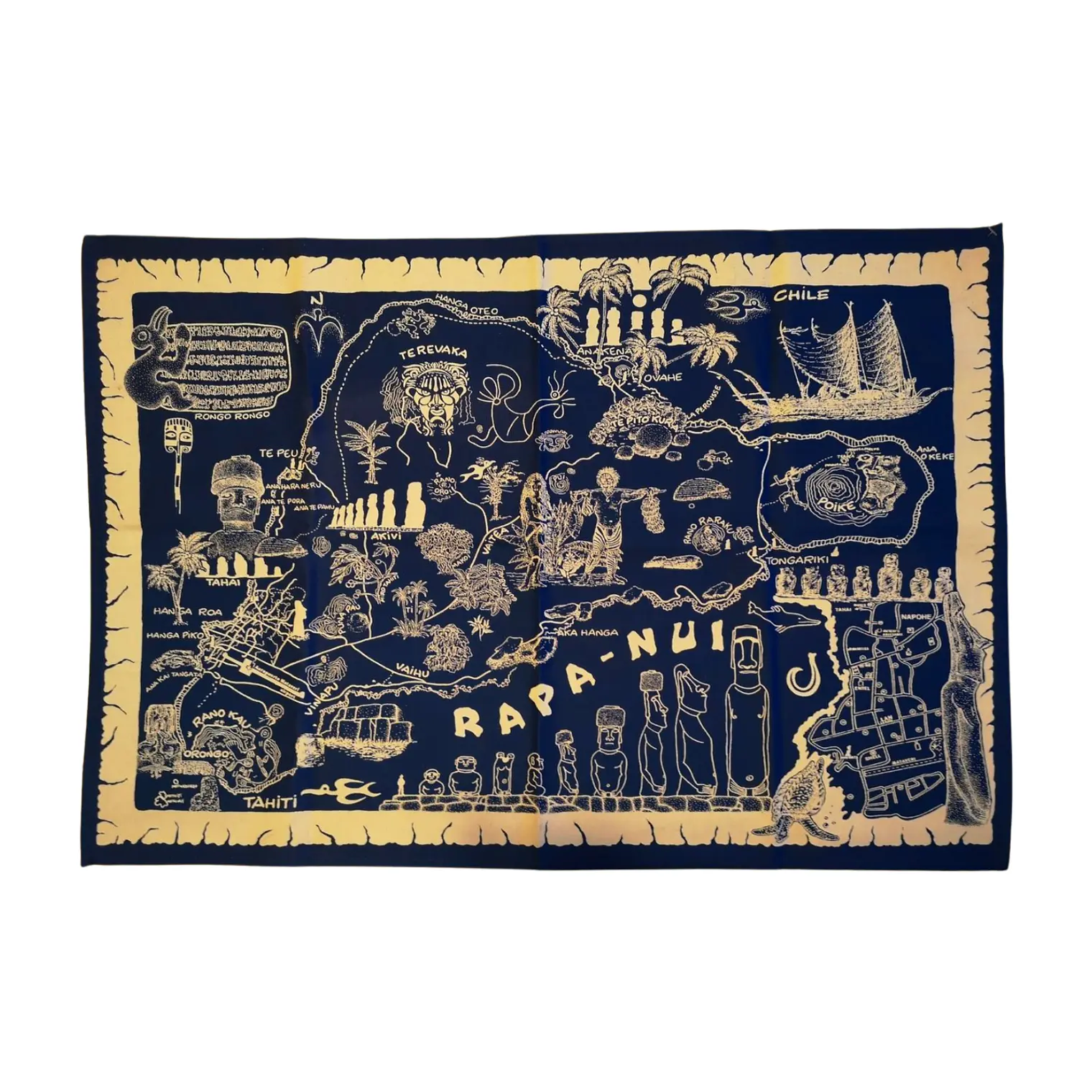 Mapa de tela Isla Rapa Nui Azul con Blanco 67x46cm 2