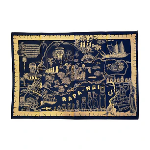 Mapa de tela Isla Rapa Nui Azul con Blanco 67x46cm