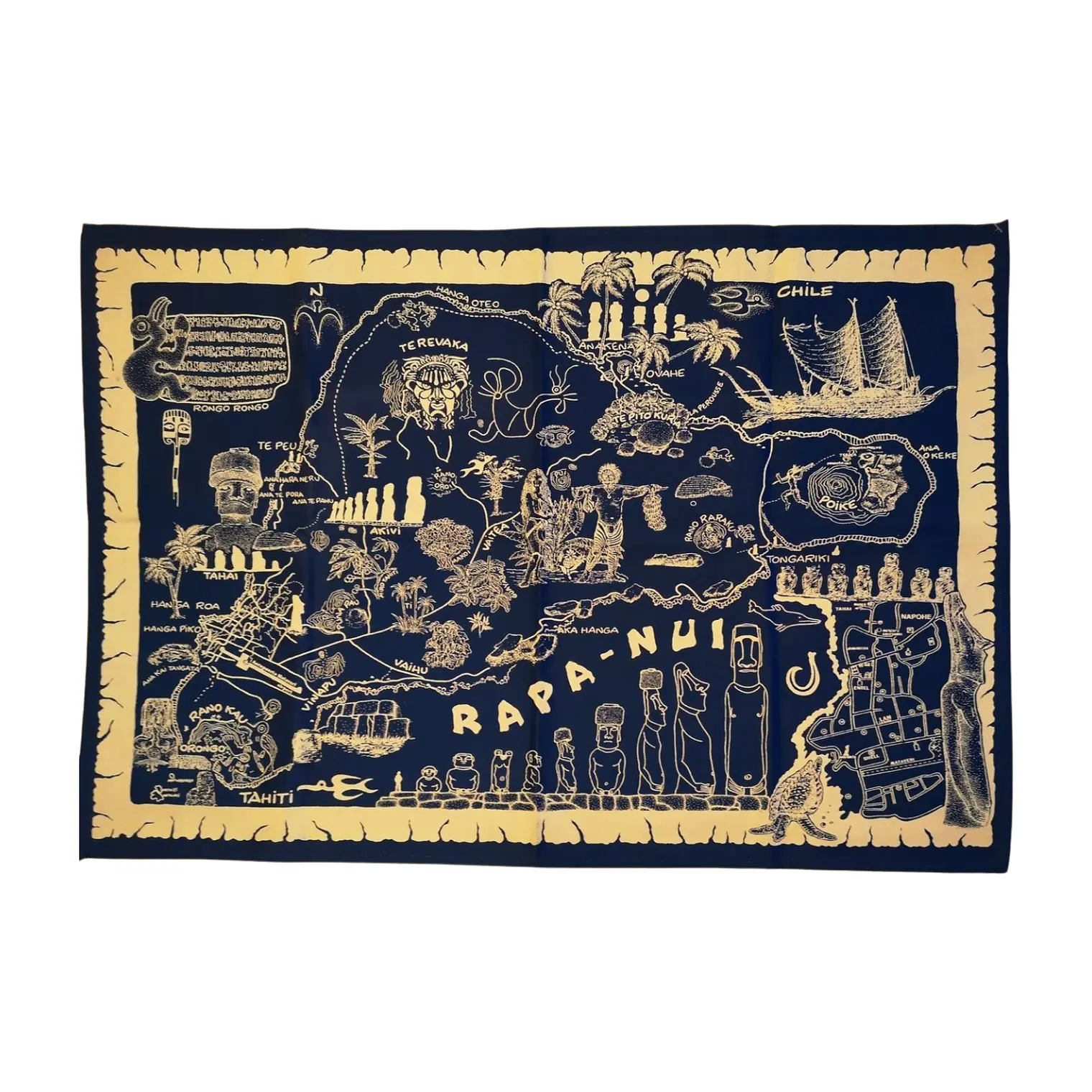 Mapa de tela Isla Rapa Nui Azul con Blanco 67x46cm 3