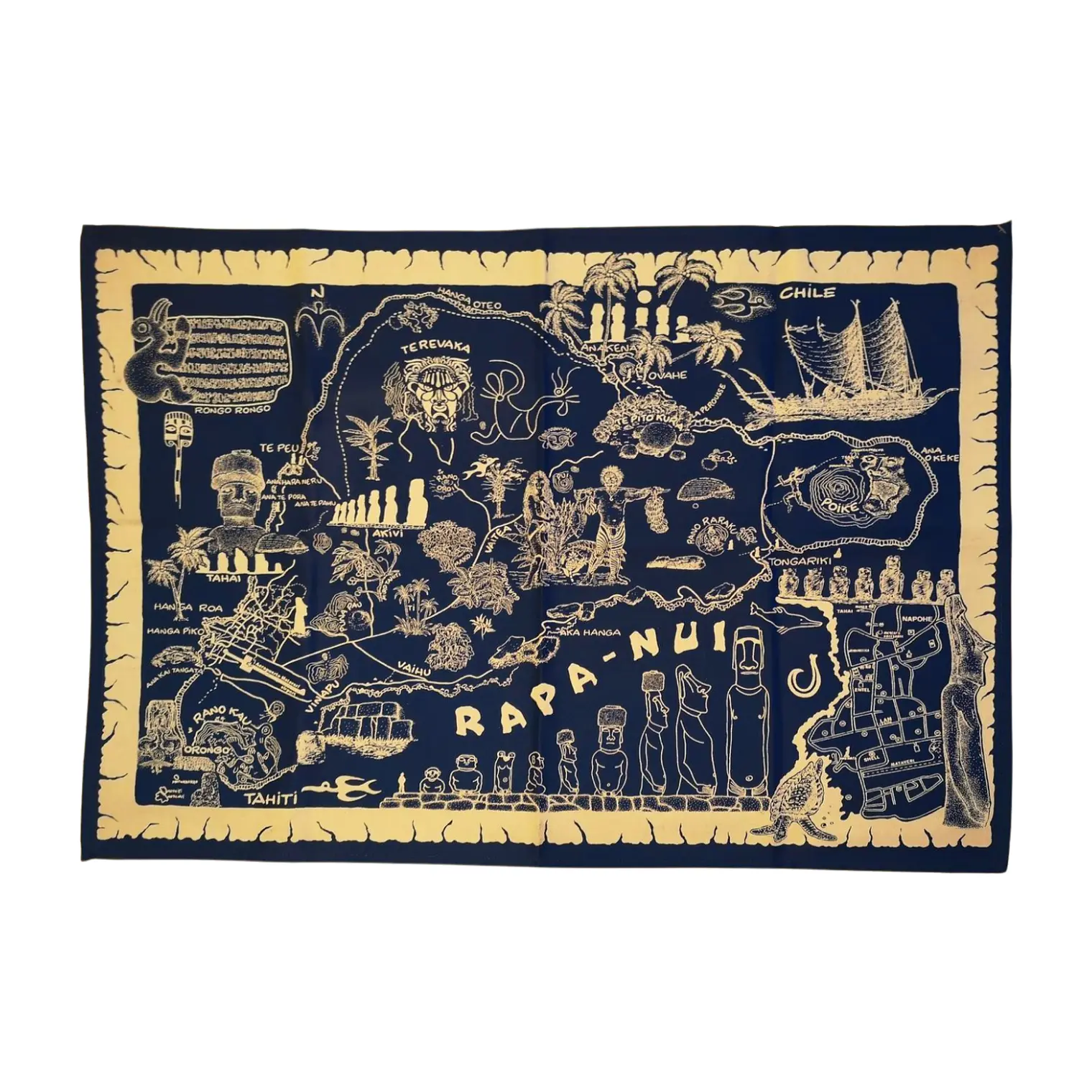 Mapa de tela Isla Rapa Nui Azul con Blanco 67x46cm 4