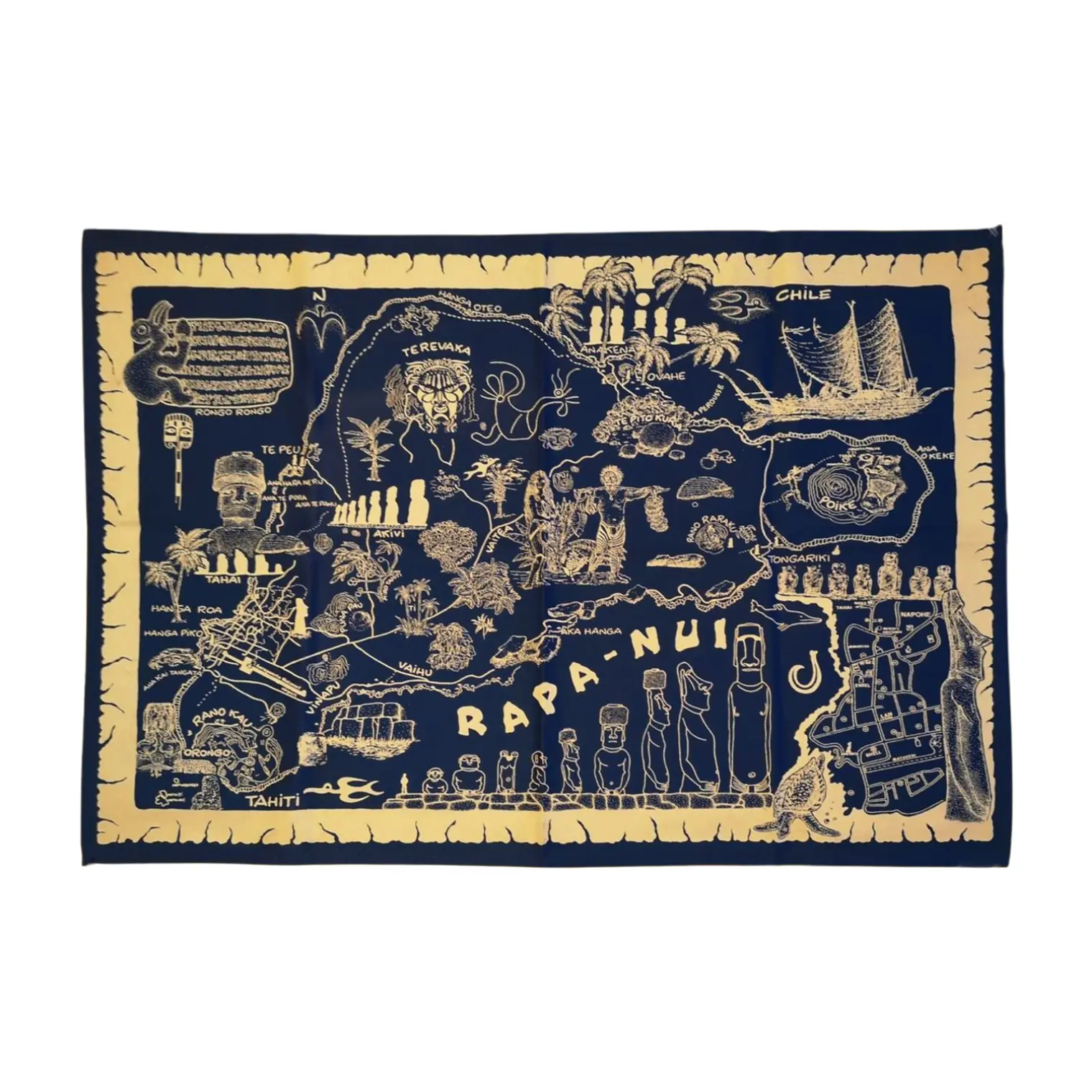 Mapa de tela Isla Rapa Nui Azul con Blanco 67x46cm 5