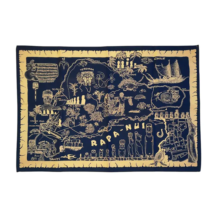 Mapa de tela Isla Rapa Nui Azul con Blanco 67x46cm 6