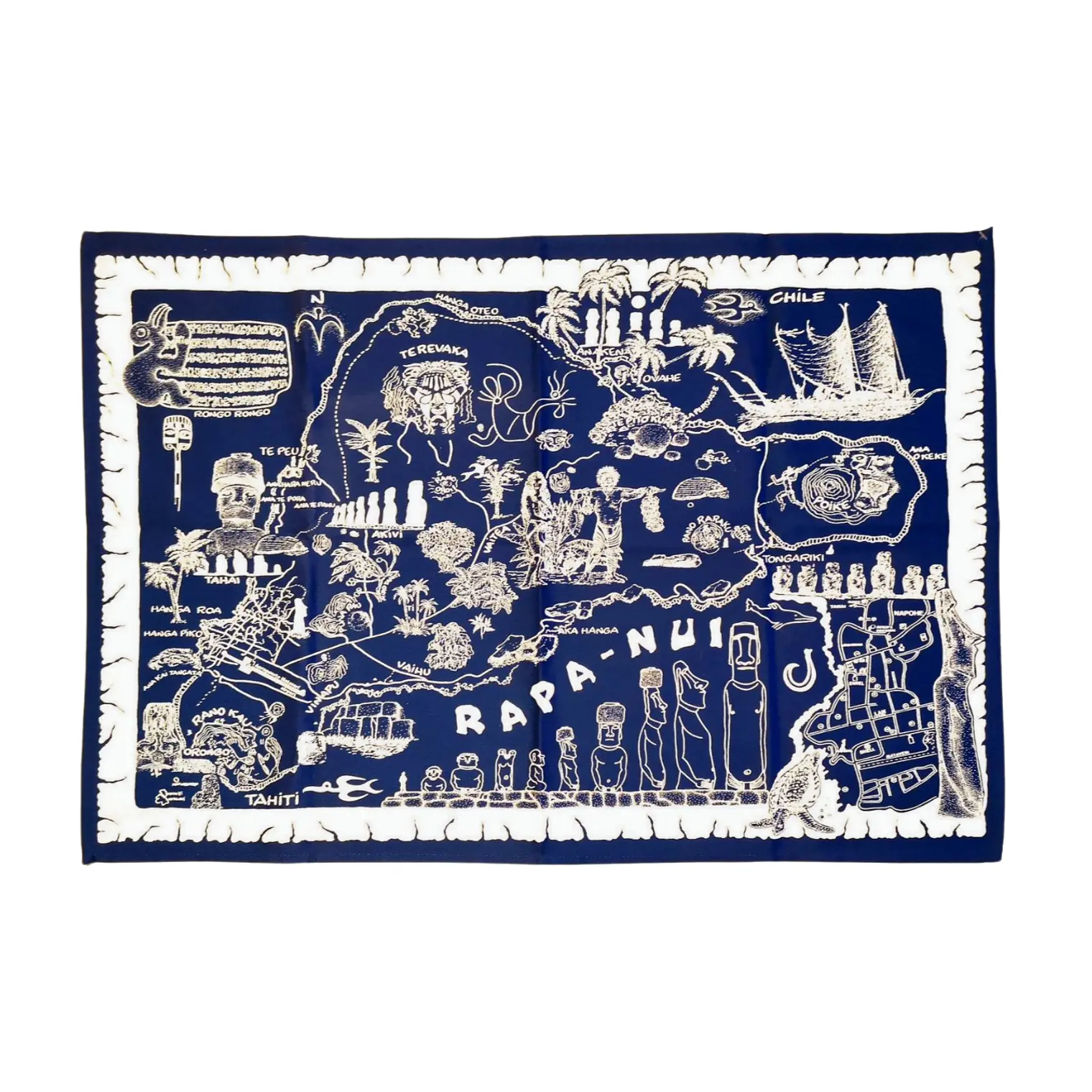 Mapa de tela Isla Rapa Nui Azul con Blanco 67x46cm 1