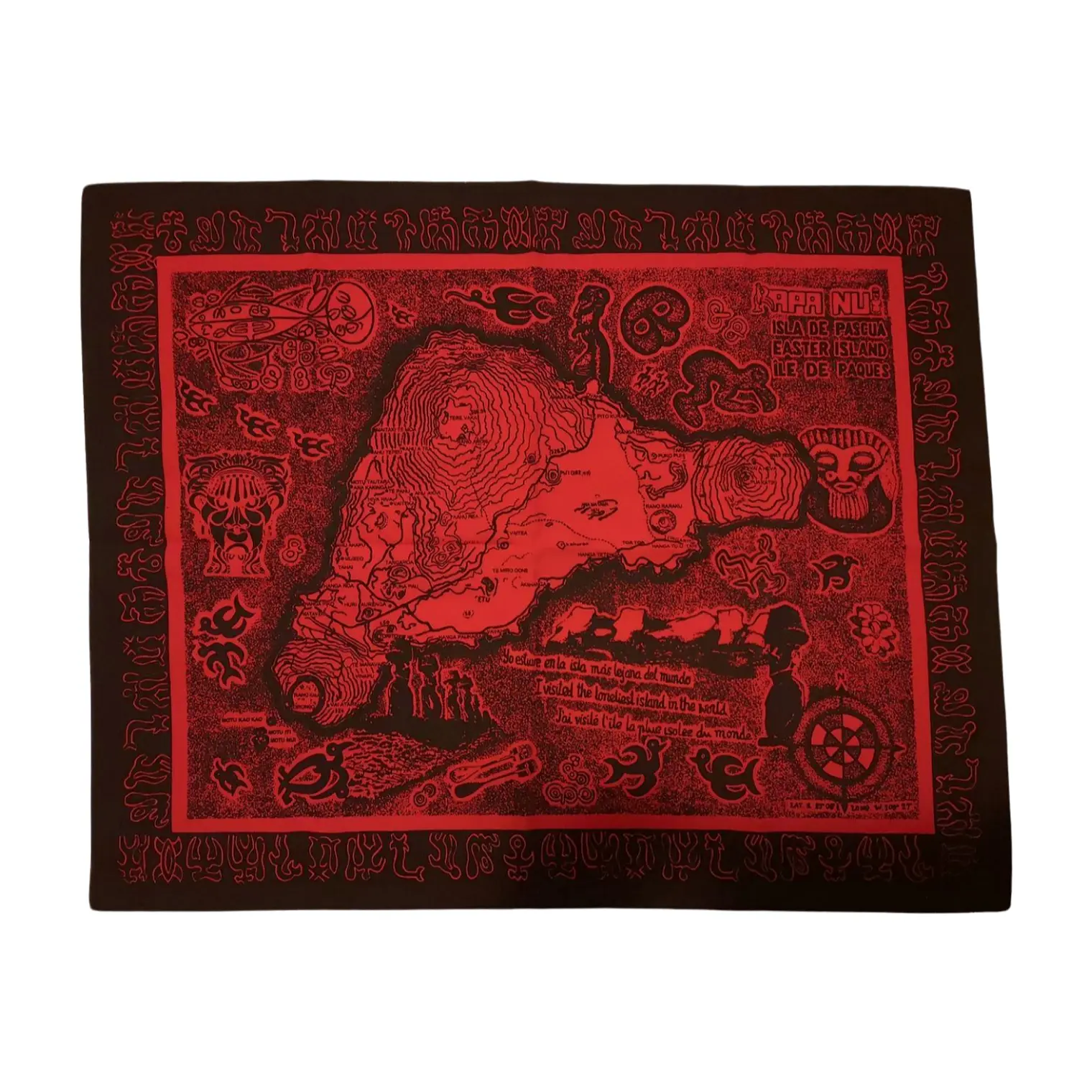 Mapa de tela Isla Rapa Nui Rojo con Negro 60x48,8cm 2