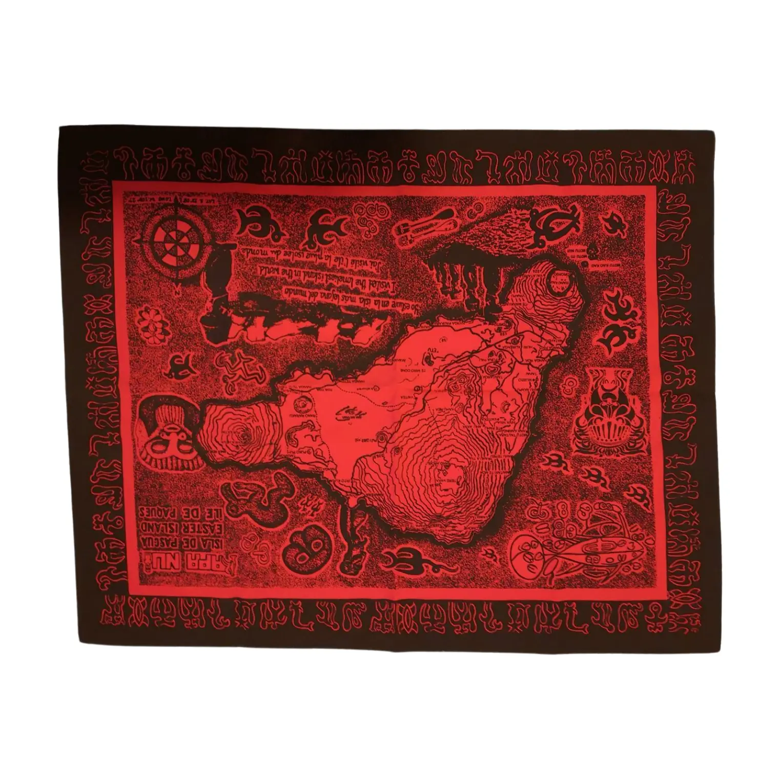 Mapa de tela Isla Rapa Nui Rojo con Negro 60x48,8cm 3