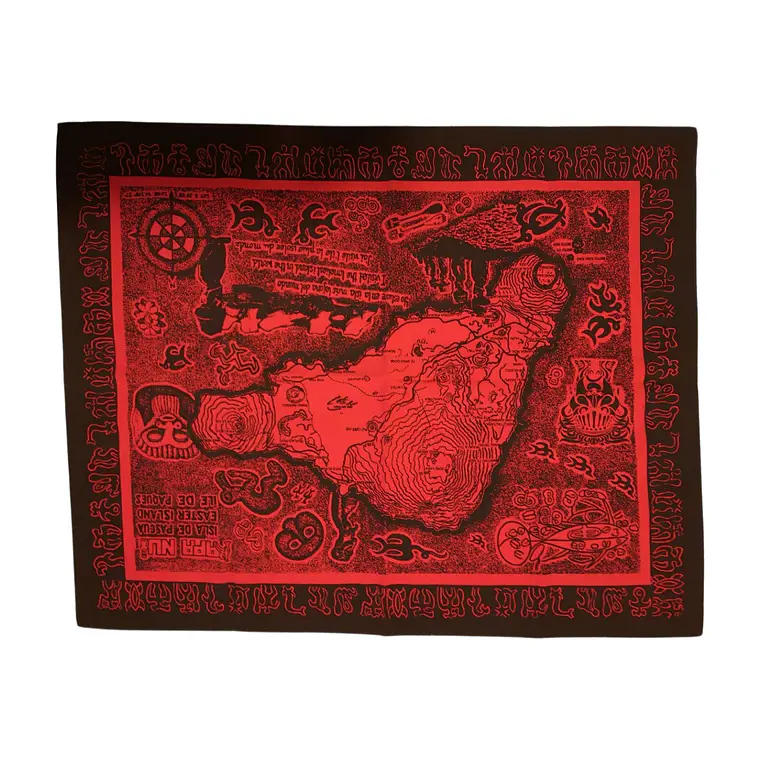 Mapa de tela Isla Rapa Nui Rojo con Negro 60x48,8cm 3