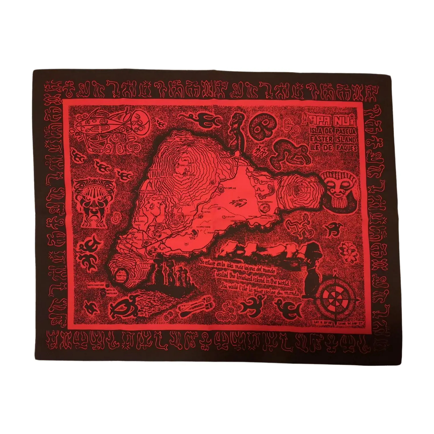 Mapa de tela Isla Rapa Nui Rojo con Negro 60x48,8cm 4