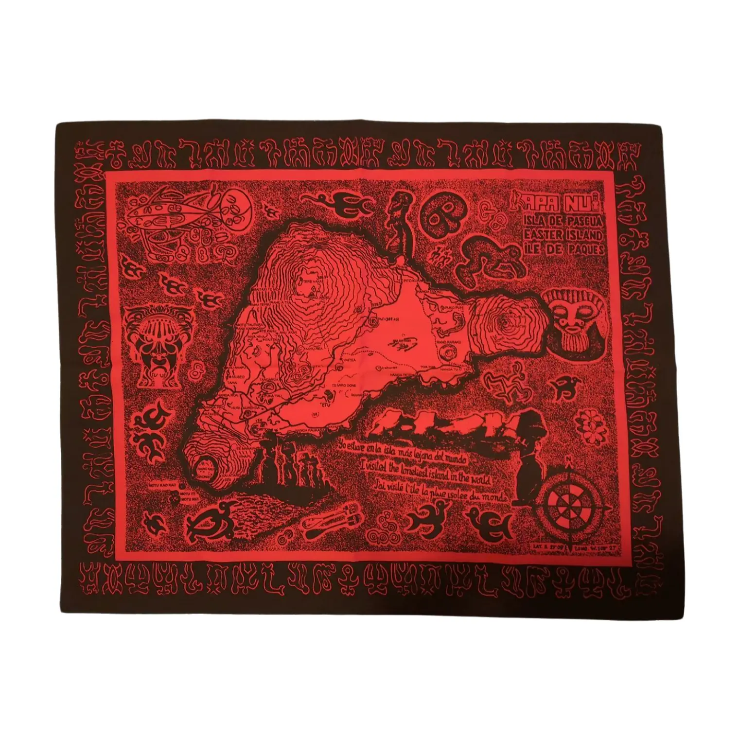 Mapa de tela Isla Rapa Nui Rojo con Negro 60x48,8cm 5