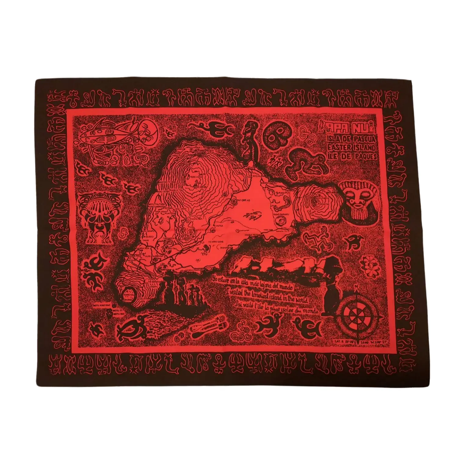 Mapa de tela Isla Rapa Nui Rojo con Negro 60x48,8cm 6
