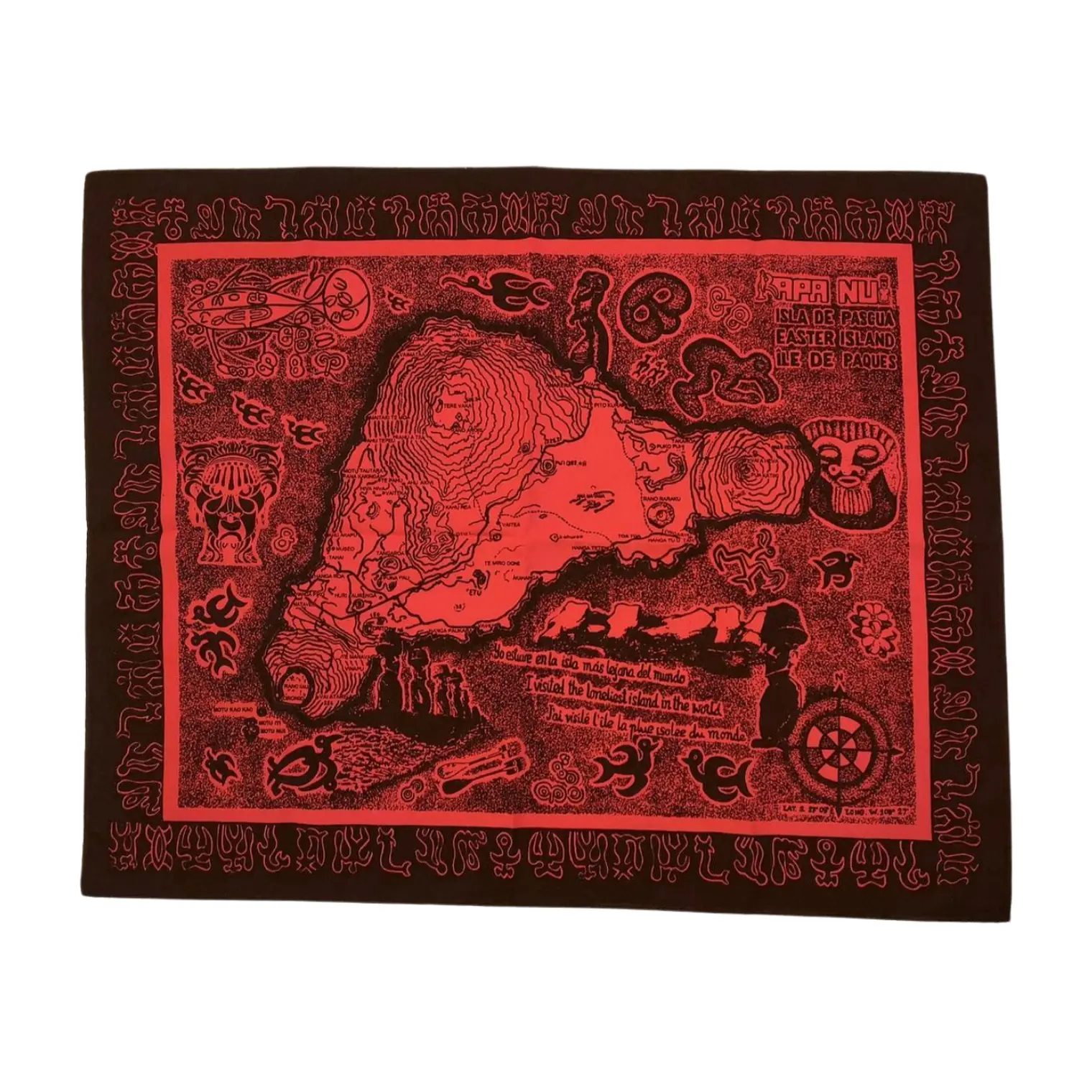 Mapa de tela Isla Rapa Nui Rojo con Negro 60x48,8cm 8
