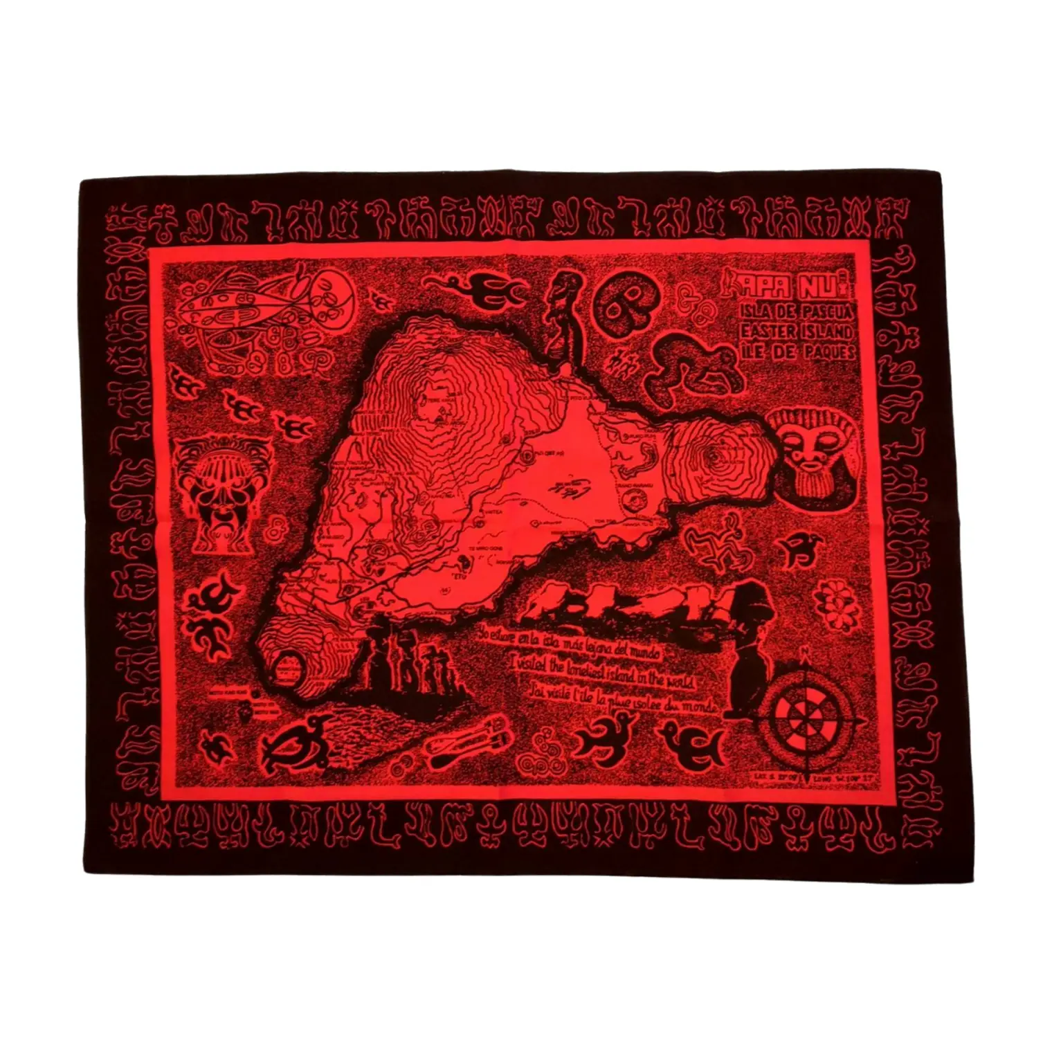 Mapa de tela Isla Rapa Nui Rojo con Negro 60x48,8cm 1